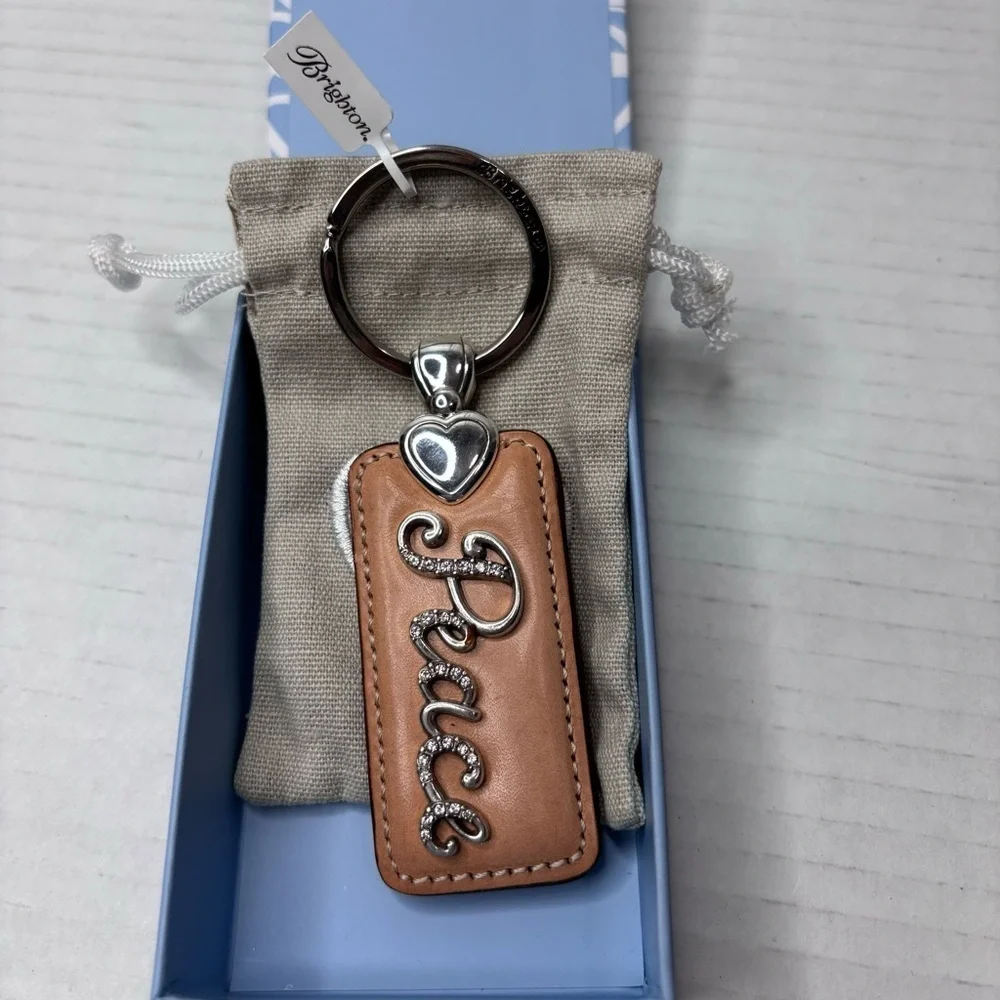 New BRIGHTON Peace Tan Leather Key Fob